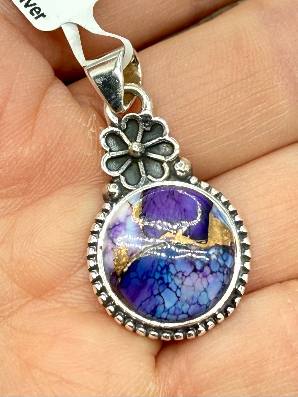 NWT Sterling Silver Purple Dahlia Pendant 925 Floral Artisan 2” Southwest Boho - Picture 16 of 17